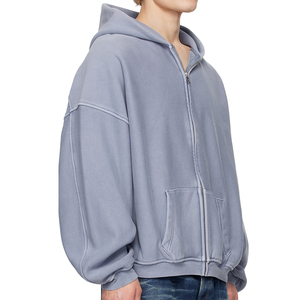 <span class=keywords><strong>Felpa</strong></span> <span class=keywords><strong>con</strong></span> cappuccio oversize grigio chiaro <span class=keywords><strong>con</strong></span> <span class=keywords><strong>cerniera</strong></span> <span class=keywords><strong>con</strong></span> tasche anteriori a costine e orlo per un comodo abbigliamento Casual giacca personalizzata - Product Image 2