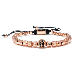 Atacado Men's Trendy Macramé Woven Pulseira Logotipo Personalizado <span class=keywords><strong>Beads</strong></span> com Zircão Branco Diamante Aço Inoxidável Amizade Bangles - Product Image 3