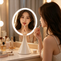 Miroir de maquillage LED à commande tactile de 9 pouces, 3 couleurs de lumière, intensité réglable, rotatif, miroir de table pour la maison ou le salon, disponible en deux tailles