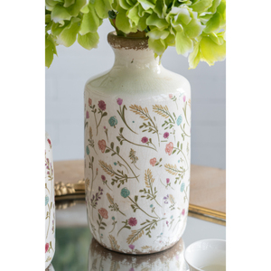 Vase cylindrique en céramique 5,3x10,6 pouces, motifs floraux multicolores, vase décoratif pour la maison - Product Image 6