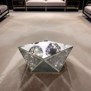 Mesa de centro con forma de diamante con incrustaciones de diamantes triturados, muebles para sala de estar, mesa de té, fábrica de vidrio, venta al por mayor, lujo, 1 pieza, precio más barato - Product Image 5