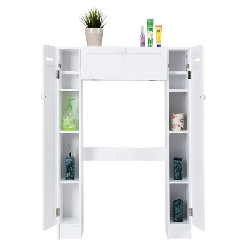 Portable réglable de salle de bain en bois au-dessus de la toilette organisateur meubles porte-papier salle de bain vanité meuble de rangement avec 2 portes