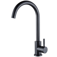 Keran Dapur Kamar Mandi Modern Matte Black, Keran Mixer Putar Gagang Tunggal Lengkung Tinggi, Keramik Stainless Steel
