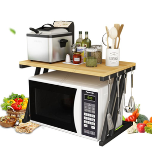 Estante Organizador de Cocina de Acero Inoxidable de 2 Niveles EE143, Estante Simple para Microondas con Superficie de Madera - Product Image 1