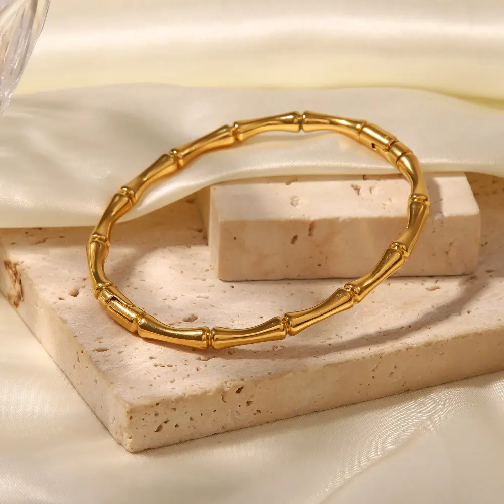 18K gold stainless steel simple bamboo metal solid bangle waterproof tarnish free girl bracelet new women's fashion hand jewelry