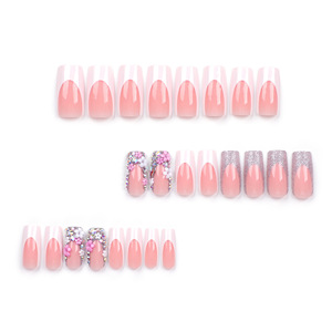 <span class=keywords><strong>Blanc</strong></span> Nude <span class=keywords><strong>Gel</strong></span> Cercueil <span class=keywords><strong>Faux</strong></span> Ongles Art Strass Ongles Artificiels Longs <span class=keywords><strong>Faux</strong></span> Ongles Appuyez Sur Les Ongles - Product Image 2