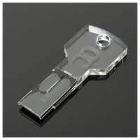 USB Flash Drive Gantungan Kunci Akrilik dengan Logo 3D Terukir di Dalam, Lampu LED RGB Terang, Hadiah Promosi Perusahaan Kustom
