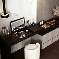 Ensemble de commodes modernes de luxe en bois massif à 5 tiroirs, miroir éclairé extensible, organisateur de maquillage, rangement mural pour chambre et hôtel