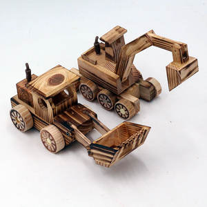 Grabado a mano Navidad Artesanía Regalos Niños Venta al por mayor Niños Juguete <span class=keywords><strong>de</strong></span> <span class=keywords><strong>madera</strong></span> Coche Excavadora Bulldozer Adornos- - Product Image 1