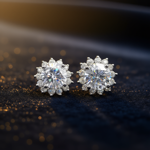 Boucles d'oreilles en or blanc avec diamants ronds taille brillant, couleur D, diamants naturels, bijoux de mariage classiques, clous d'oreilles pour femmes - Product Image 2