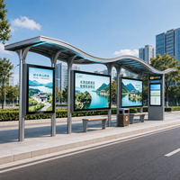 Abri de bus incurvé en acier inoxydable avec grand écran publicitaire LED, station d'attente de bus moderne pour sites touristiques