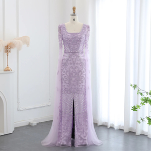 <span class=keywords><strong>Robe</strong></span> de soirée arabe de luxe <span class=keywords><strong>vert</strong></span> <span class=keywords><strong>sauge</strong></span> avec manches Cape élégante col carré Dubai femmes robes de soirée de mariage SZ469 - Product Image 6