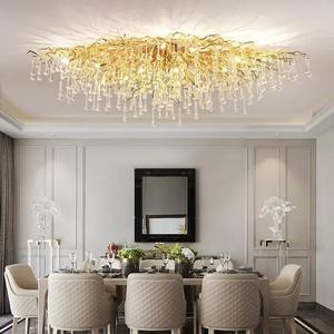 Lustre en cristal avec décoration dorée en forme de goutte de pluie, lustre en aluminium à <span class=keywords><strong>branches</strong></span>, luminaire de plafond pour salon - Product Image 4