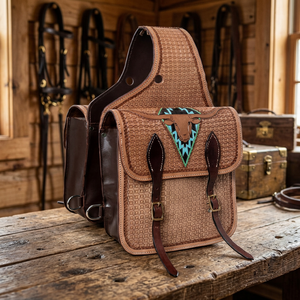 Designer Genuine <b>Leather</b> Soft Saddle Bag High Premium Quality Hand <b>Tooled</b> Breathable Multifunctional Spacious Riding Foldable - Product Image 3