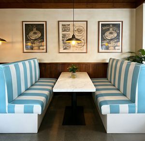 Meubles de restaurant commerciaux de luxe des années 1950, <span class=keywords><strong>canapé</strong></span> en cuir pour coin café avec table en pierre frittée pour bar de style industriel - Product Image 1