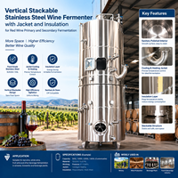 Fermenteur à vin vertical empilable en acier inoxydable avec enveloppe et isolation pour la fermentation primaire et secondaire du vin rouge