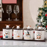 Ensemble de pots à épices en céramique avec couvercle noir et plateau en bambou pour herbes, sucre, poivre et condiments de Noël