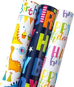 Papel de regalo de papel estucado con diseño de dinosaurios coloridos y lindos para cumpleaños infantiles - Product Image 6