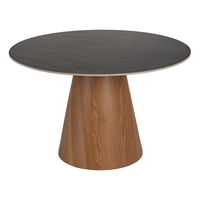 Table à manger ronde moderne en céramique et marbre de 120 cm avec cadre en bois, ensemble de table à manger pour la maison