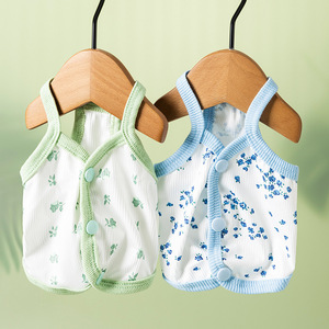 Gilets pour animaux de compagnie pour chats et petits chiens, imprimé floral, polyester respirant, vêtements d'été bleu et vert - Product Image 1