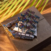 Broche de luxe médiévale en strass, motif libellule, design lourd, bijoux pour femmes, accessoires vestimentaires, épingles, cadeaux