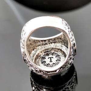 Bague islamique en argent pour hommes avec calligraphie arabe, sertie de pierres noires, bijoux religieux T0535 - Product Image 5
