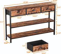 Console de présentation moderne rustique en forme d'œuf avec 3 étagères de rangement, table basse à 3 tiroirs pour entrée, salon, couloir, villa