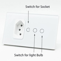 Prise murale intelligente Hooanke Brésil 1 prise AC + 2 interrupteurs WiFi Tuya Smart Life Alexa Google Home 10A 110-240V Panneau en verre trempé