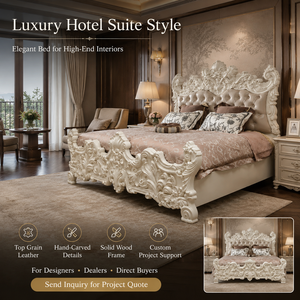 Ensemble <span class=keywords><strong>de</strong></span> chambre à coucher <span class=keywords><strong>de</strong></span> luxe 5 pièces en <span class=keywords><strong>bois</strong></span> <span class=keywords><strong>blanc</strong></span> ivoire style rococo Fshaoyu, <span class=keywords><strong>lit</strong></span> à baldaquin <span class=keywords><strong>sculpté</strong></span> à la main en Italie avec <span class=keywords><strong>tête</strong></span> <span class=keywords><strong>de</strong></span> <span class=keywords><strong>lit</strong></span> capitonnée en cuir - Product Image 3