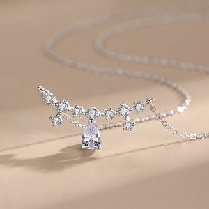 Collar con colgante de circonita brillante en forma de gota, redondo y en forma de pera, de plata de ley S925, versión de cobre personalizable, para mujer - Product Image 5