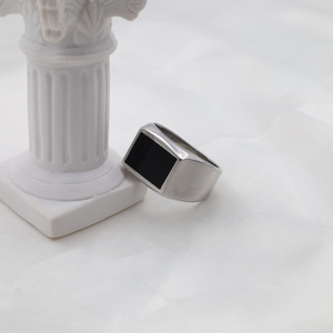 Geometric <b>Titanium</b> Steel <b>Ring</b> Black Oval Bezel Setting Unisex Jewelry Gift - Product Image 2
