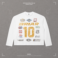 T-shirt à manches longues pour homme, imprimé badge de course, coupe ample, épaules tombantes, col rond, style streetwear américain rétro, décontracté, automne, quotidien