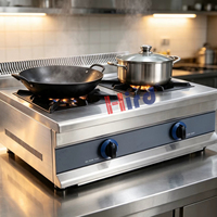 Kompor Gas Komersial Stainless Steel 2 Tungku untuk Dapur dan Meja Restoran Kapasitas 8L Daya 2500W