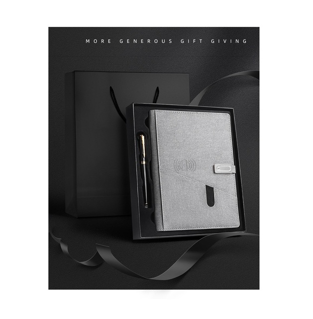 Custom LOGO A5 Smart Notebook Powerbank Wireless Charging U Disk Offset Printed Handmade Modern Design Metal Pen Gift Set