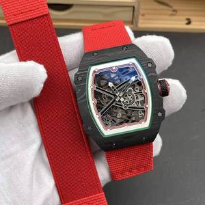 Relojes mecánicos 67-02 de lujo con caja de fibra de carbono color carmesí, esfera esqueletizada extrafina, ultraligeros, deportivos para hombre. - Product Image 1