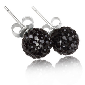 Stud <b>Earrings</b> 8mm Black Crystal Ball Micro Pave 925 Silver Stainless Steel <b>Post</b> Everyday Wear - Product Image 1