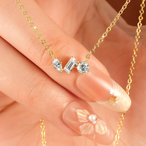 Trendy 14K Gold Filled Link Chain <strong>Statement</strong> <strong>Necklace</strong> 4mm 2.5x5mm Marquise Cut 2.5x5mm Moissanite <strong>Necklace</strong> Asymmetric Three-stone - Product Image 6