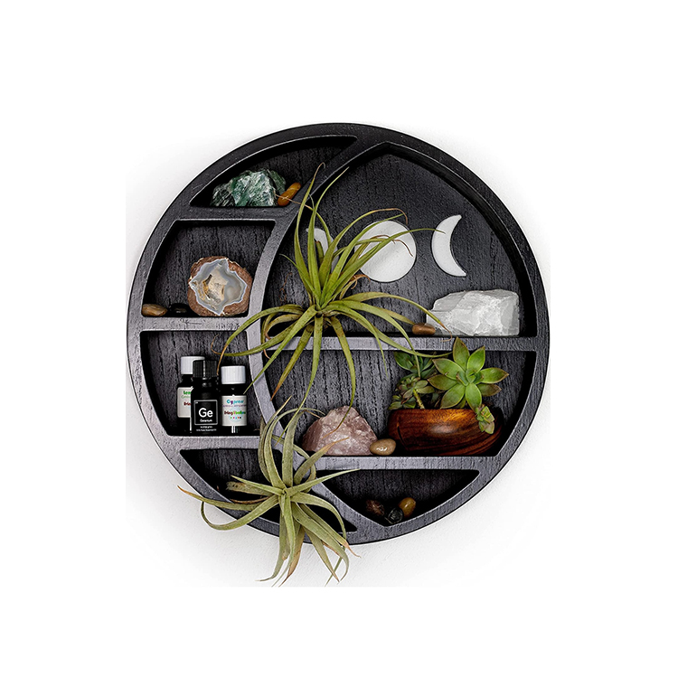 Традиционная настольная полка для хранения на заказ, черная деревянная полка из МДФ, деревянная полка в форме полумесяца для кристаллов