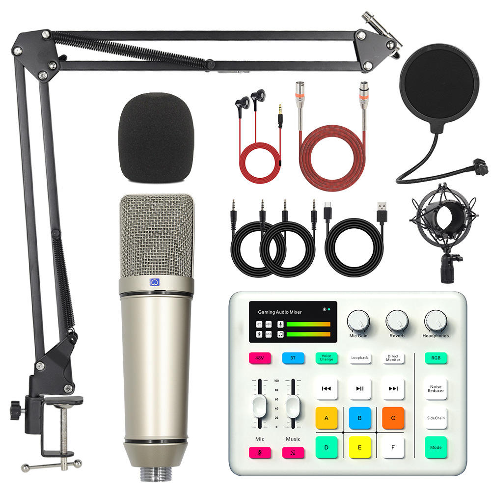 U87 สีทอง + สีขาว G1+ ขาตั้งแบบคานยื่น + หูฟัง