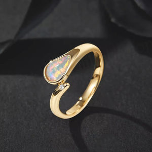 แหวนโอปอลสีขาวชุบทองคำเหลือง ประดับบนเงินแท้ 925 - Product Image 4