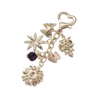 Porte-clés et breloque de sac en métal pour femme, motif marguerite violette, papillon, raisin, fleur, avec fermoir mousqueton en forme de cœur, cadeau