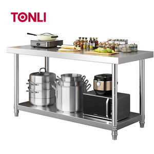 Plan de travail de cuisine 2 niveaux en acier inoxydable 201 304 brossé mat, haute qualité, avec égouttoir et planche à découper, capacité 300 kg/m - Product Image 1