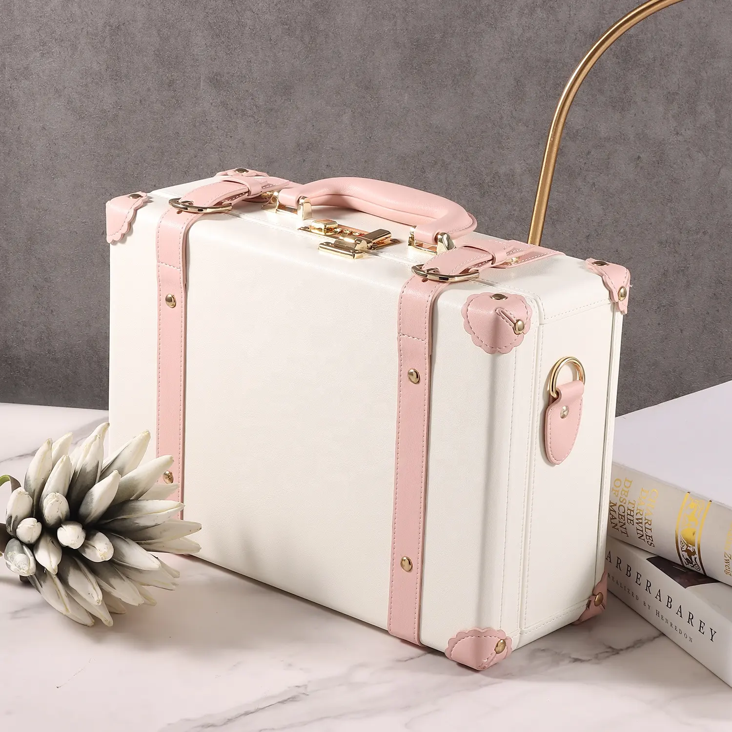 Unisex Mini Pink Travel Suitcase Sets PU Leather/PVC Luggage with Spinner Caster PC Material