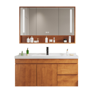 Sồi phòng tắm hiện đại bàn trang điểm Tủ thiết kế phòng tắm bàn trang điểm với bồn rửa vuông không thấm nước nội thất phòng tắm thiết lập - Product Image 1