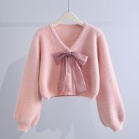 Automne/hiver Imitation vison cheveux pull court femmes épais fourrure haut en tricot avec grand nœud tricoté Cardigan pull manteau
