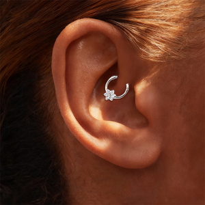 Piercing de nez ou d'oreille en argent sterling 925, motif fleur classique, avec moissanite, cadeau de mariage tendance - Product Image 5