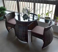 Ensemble de patio peu encombrant pour l'extérieur | Table et chaises de bistrot imbriquées 3 pièces avec dessus en verre trempé pour balcon ou jardin