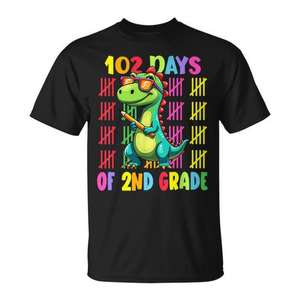 Camiseta de dinosaurio para niños de 2.º grado, 102 días de clase, para celebración escolar - Product Image 1