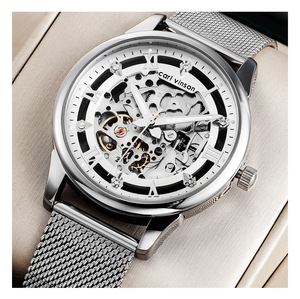 Carl Vinson Men's <b>Automatic</b> Mechanical <b>Watch</b> | <b>Skeleton</b> Dial · Luminous Hands · Water Resistant · Steel Mesh Strap - Product Image 1