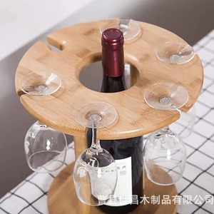 Solid Pine Wine <b>Glass</b> <b>Rack</b> With Bottle Holder 5-9 <b>Glasses</b> Display Stand For Household Use - Product Image 3